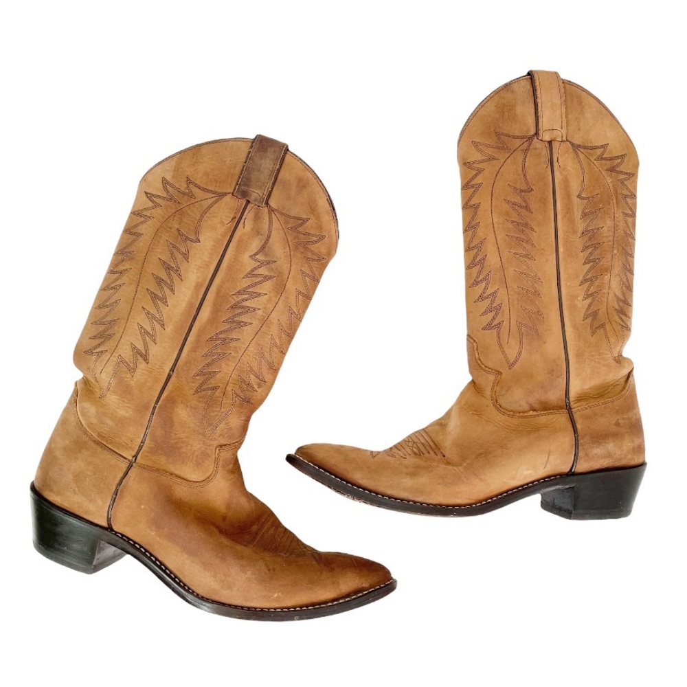 JUSTIN Apache Brown Leather Stitched Cowboy Boots Women’s Size 9.5